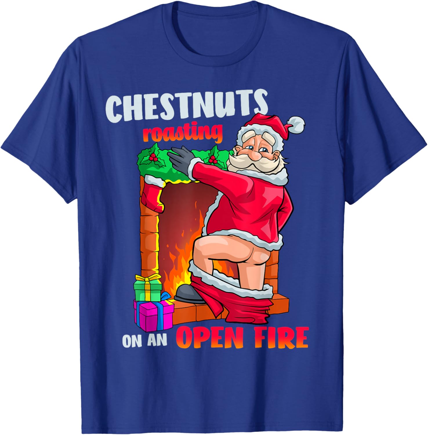 Chest Nuts Roasting Funny Naughty Santa Dirty Food Pun Xmas T-Shirt - T-Shirt | Royal