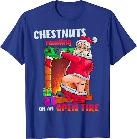 Chest Nuts Roasting Funny Naughty Santa Dirty Food Pun Xmas T-Shirt - T-Shirt | Royal