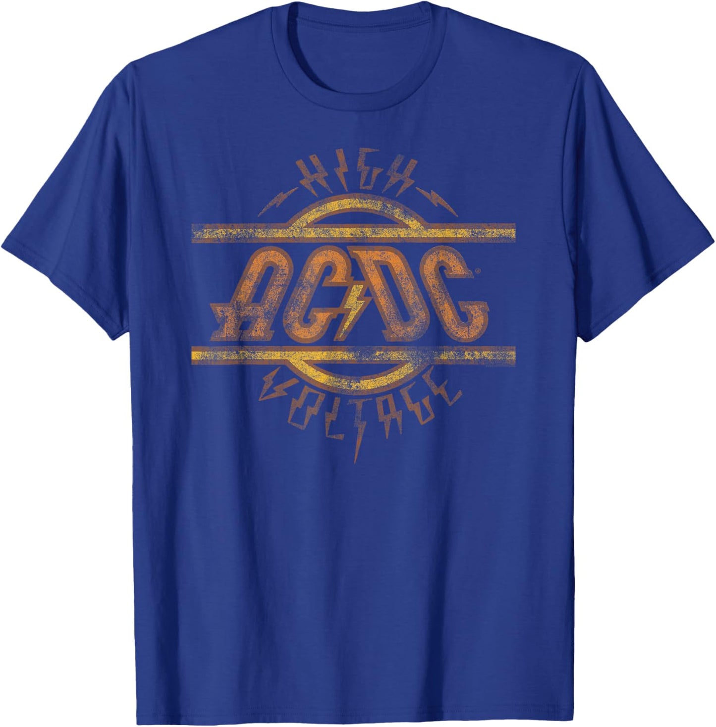 Official AC/DC High Voltage Logo Distressed Vintage Band T-Shirt - T-Shirt | Royal