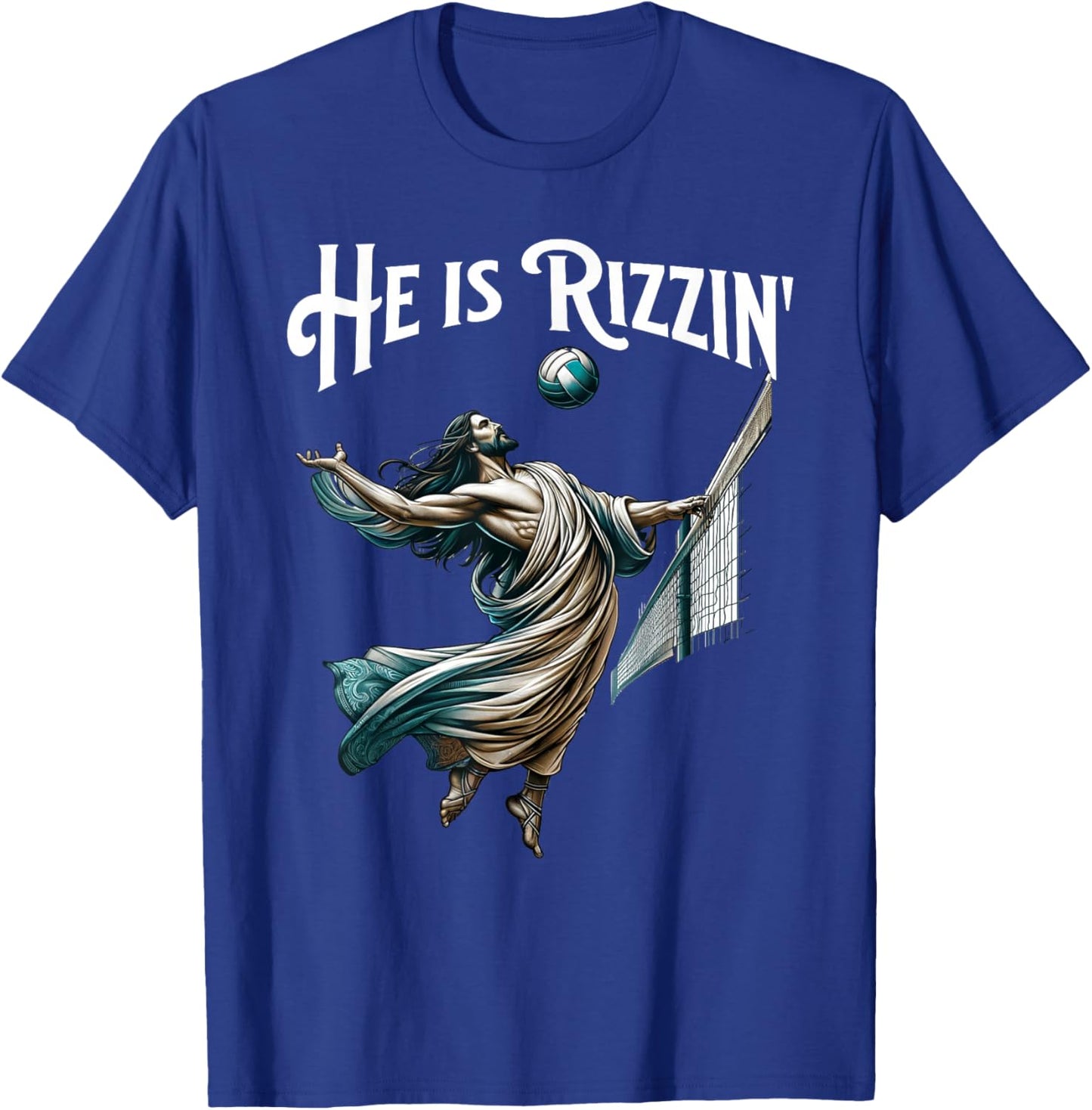 He is Rizzin Jesus Playing Volleyball Funny Sports Rizz T-Shirt - T-Shirt | Royal