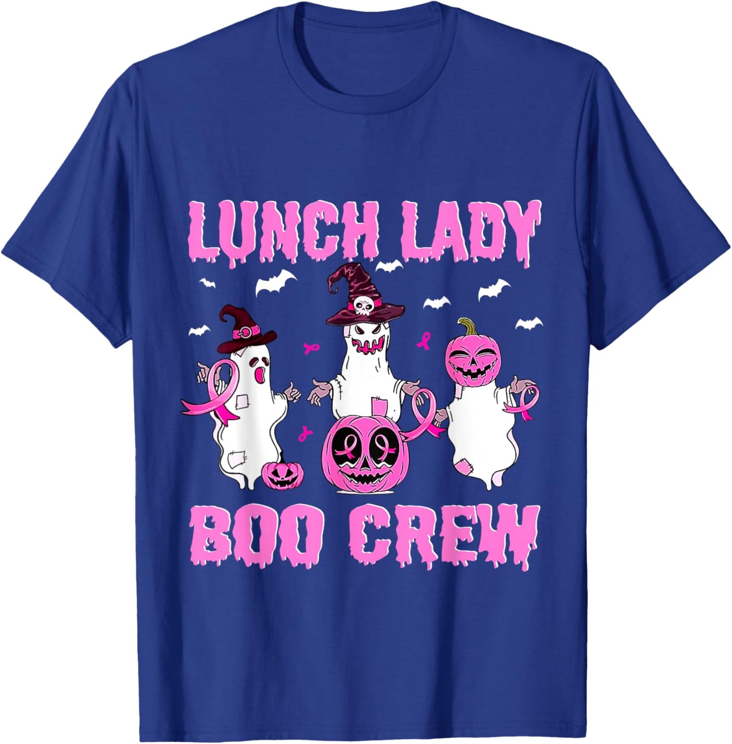Lunch Lady Boo Crew Pumpkin Pink Breast Cancer Halloween T-Shirt - T-Shirt | Royal