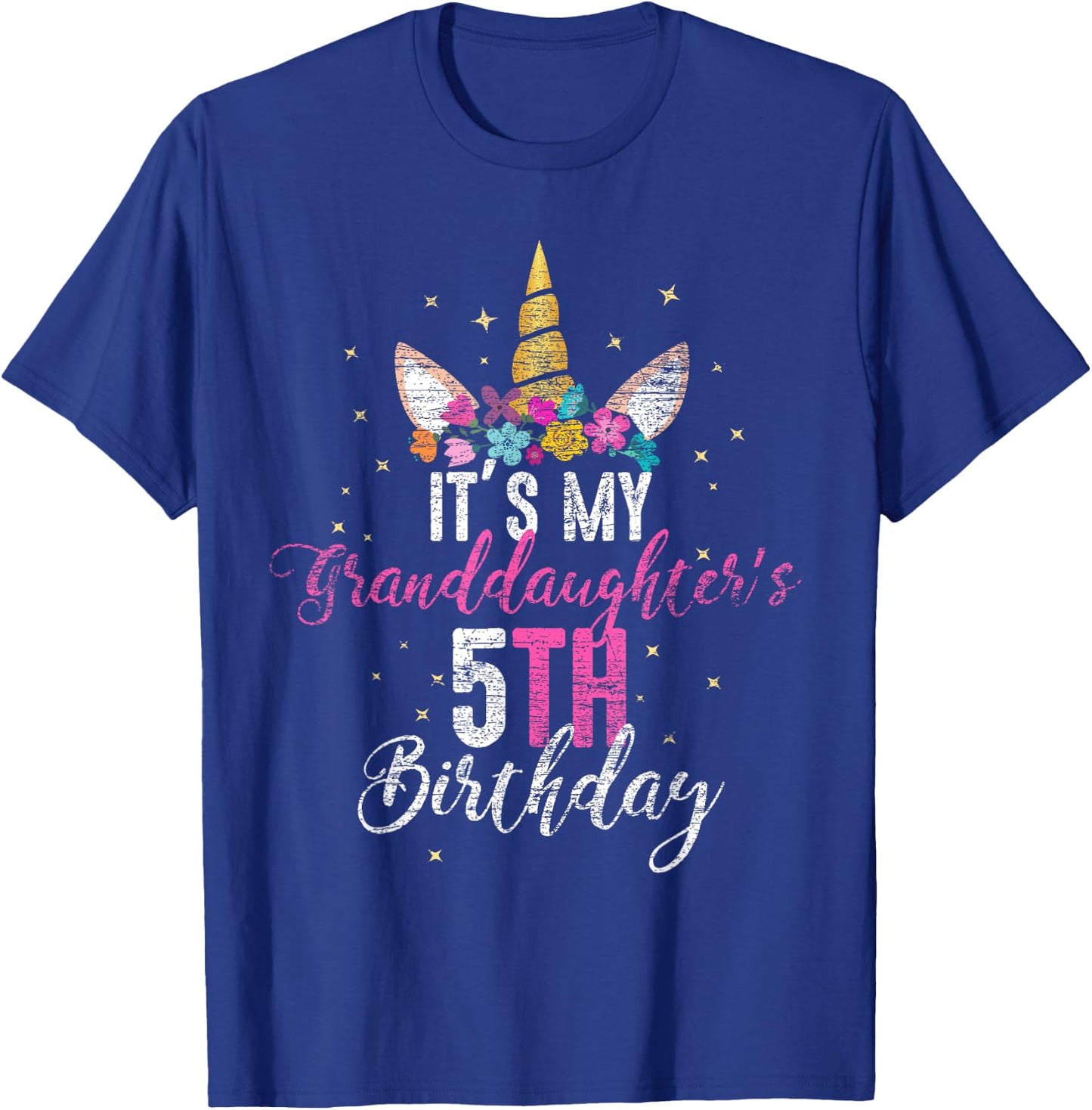 Its My Granddaughters 5th Birthay Girl Unicorn Birthday T-Shirt - T-Shirt | Royal