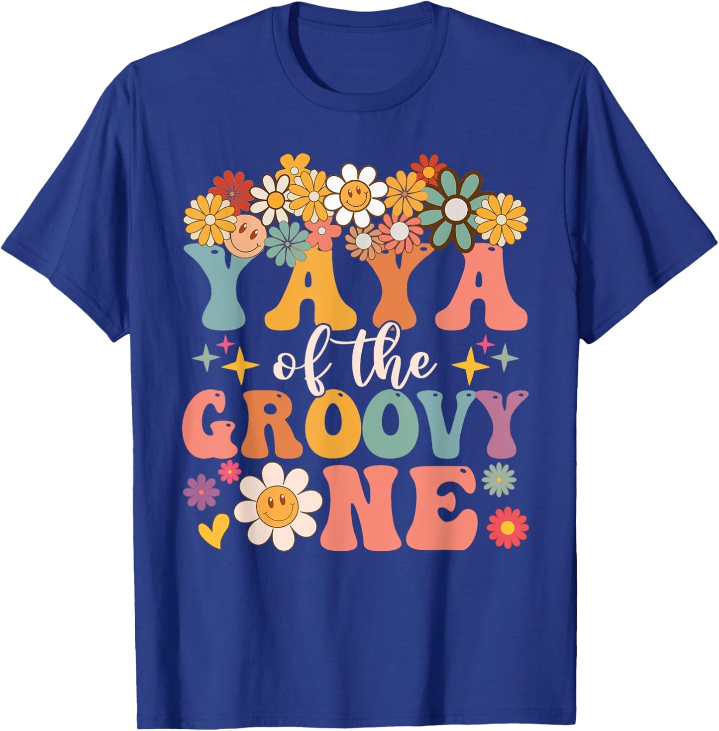 Retro Yaya of Groovy One Matching Family 1st Birthday Party T-Shirt - T-Shirt | Royal