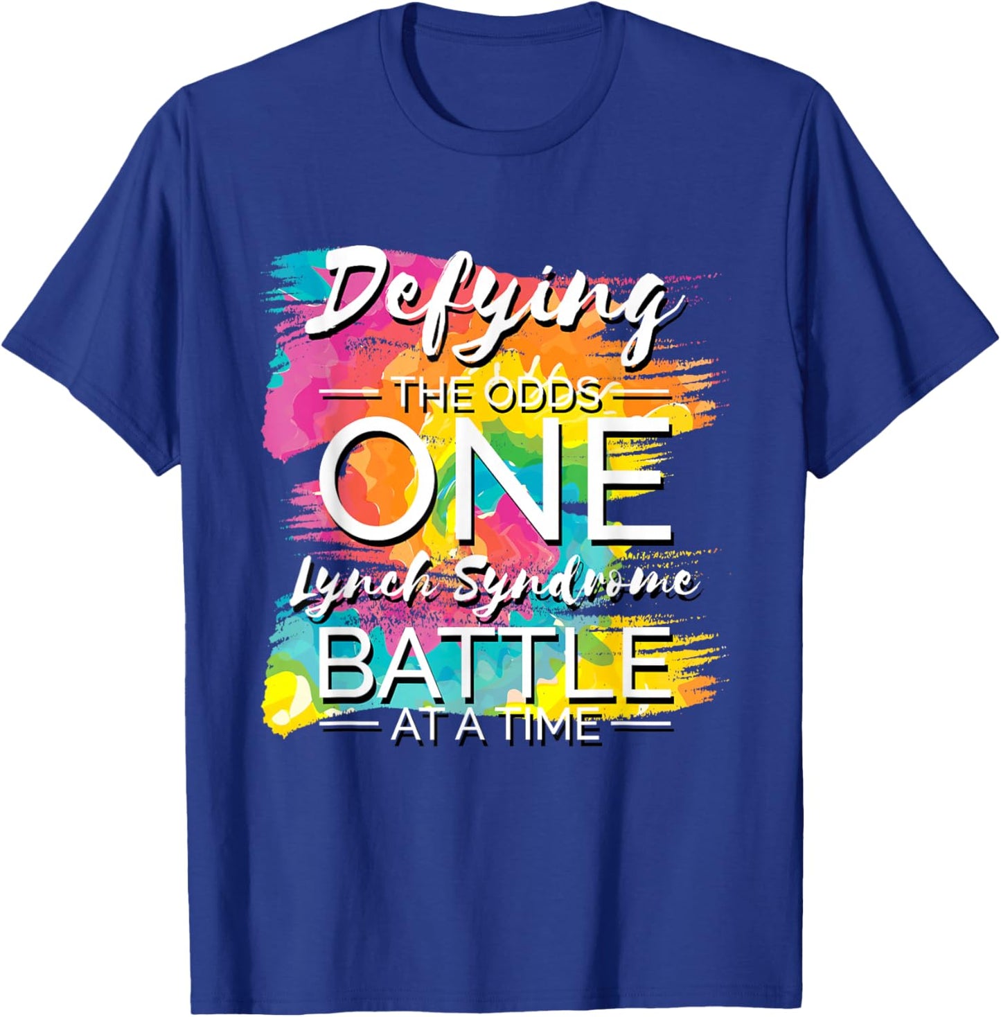 Lynch Syndrome Awareness & Survivor Designs Defying The Odds One Lynch Syndrome Fighter - -Adults, Black, Small, Short Sleeve T-Shirt - T-Shirt | Royal