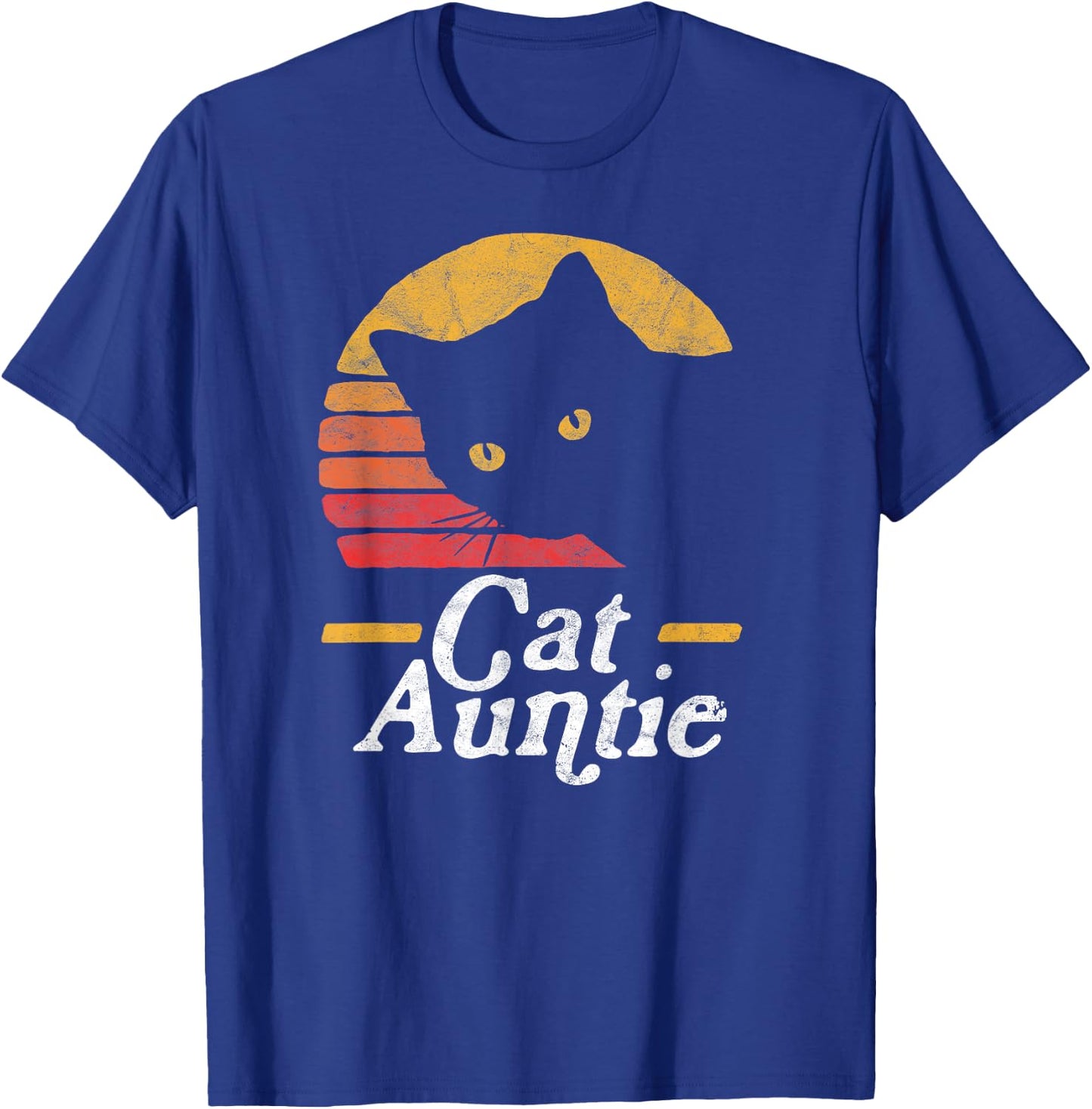 Cat Aunt Vintage Eighties Style Sun Cat Retro Distressed T-Shirt - T-Shirt | Royal