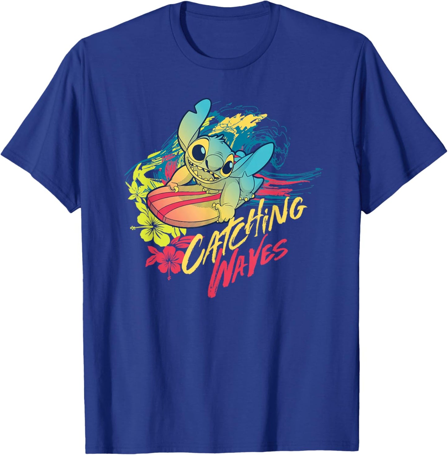 Disney Lilo & Stitch Beach Vibes Surfing Catching Waves T-Shirt - T-Shirt | Royal