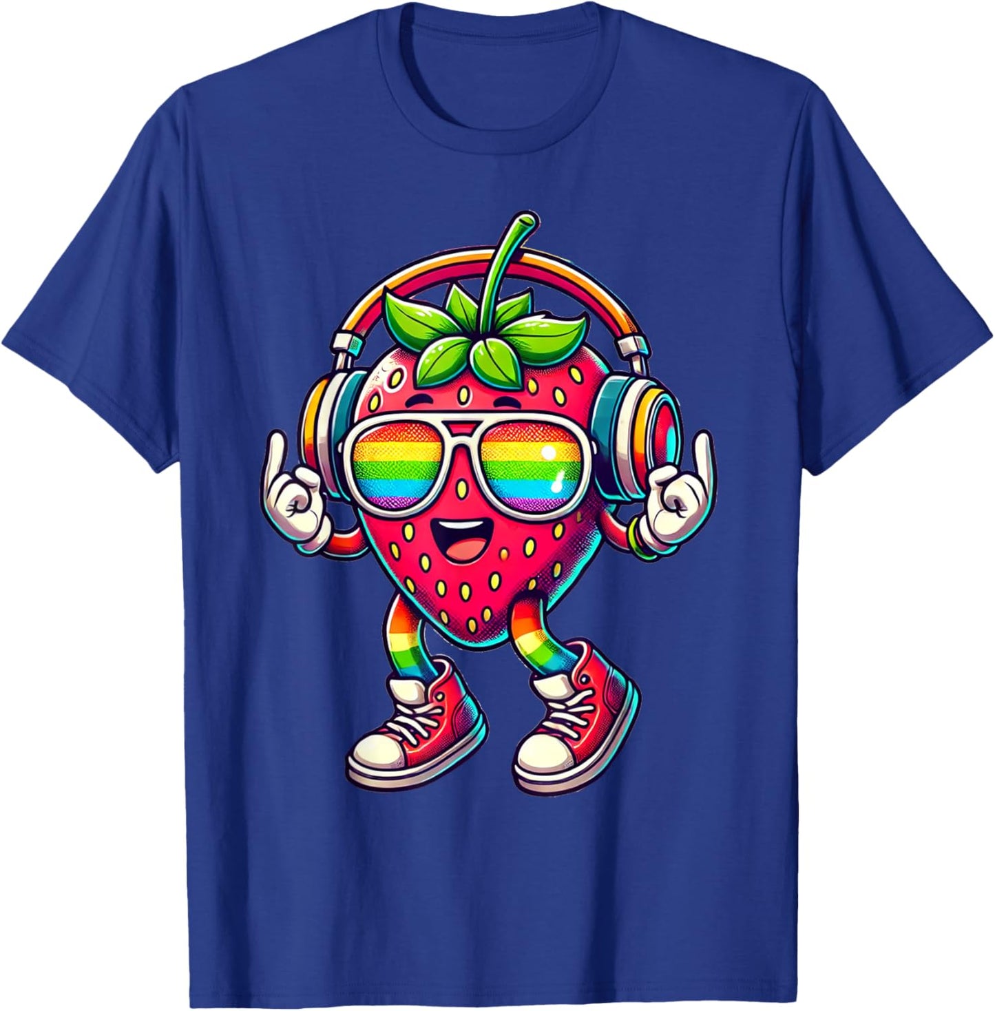 Erdbeere Kopfhörer | Lustige Retro Erdbeere mit Kopfhörern T-Shirt - T-Shirt | Royal