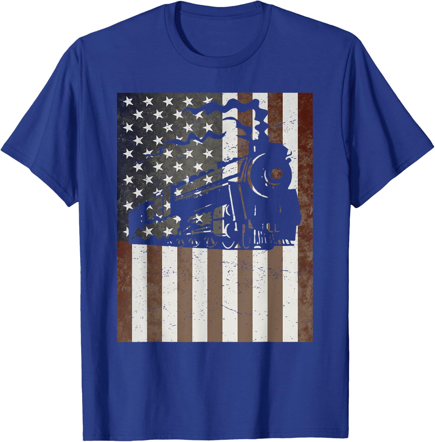 Train Locomotive Engine American Flag Model Builder Vintage T-Shirt - T-Shirt | Royal
