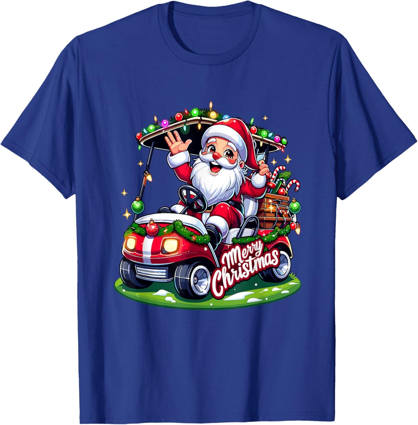 Santa Claus Golf Cart Merry Christmas Festive Xmas Holiday T-Shirt - T-Shirt | Royal
