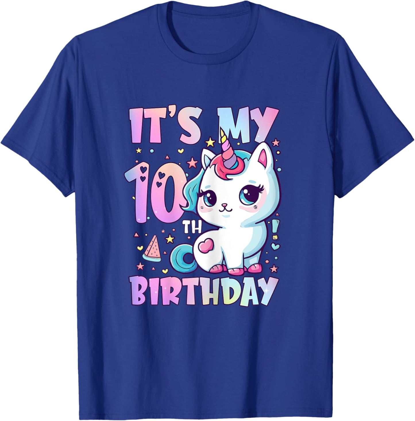 10th Birthday Shirt Girls 10 Year Old Cat Unicorn Birthday T-Shirt - T-Shirt | Royal