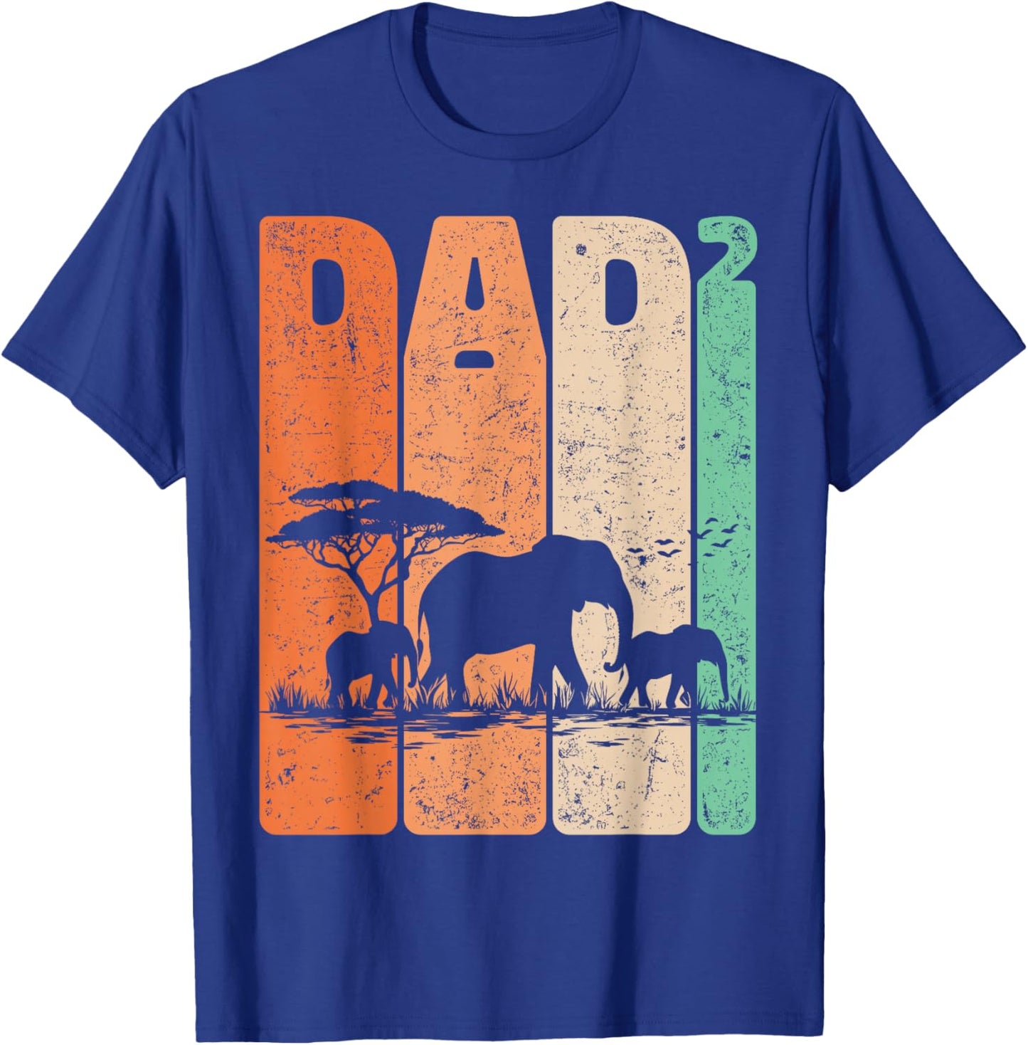 Dad Squared Vintage Elephant Safari Father Two Kids Daddy T-Shirt - T-Shirt | Royal