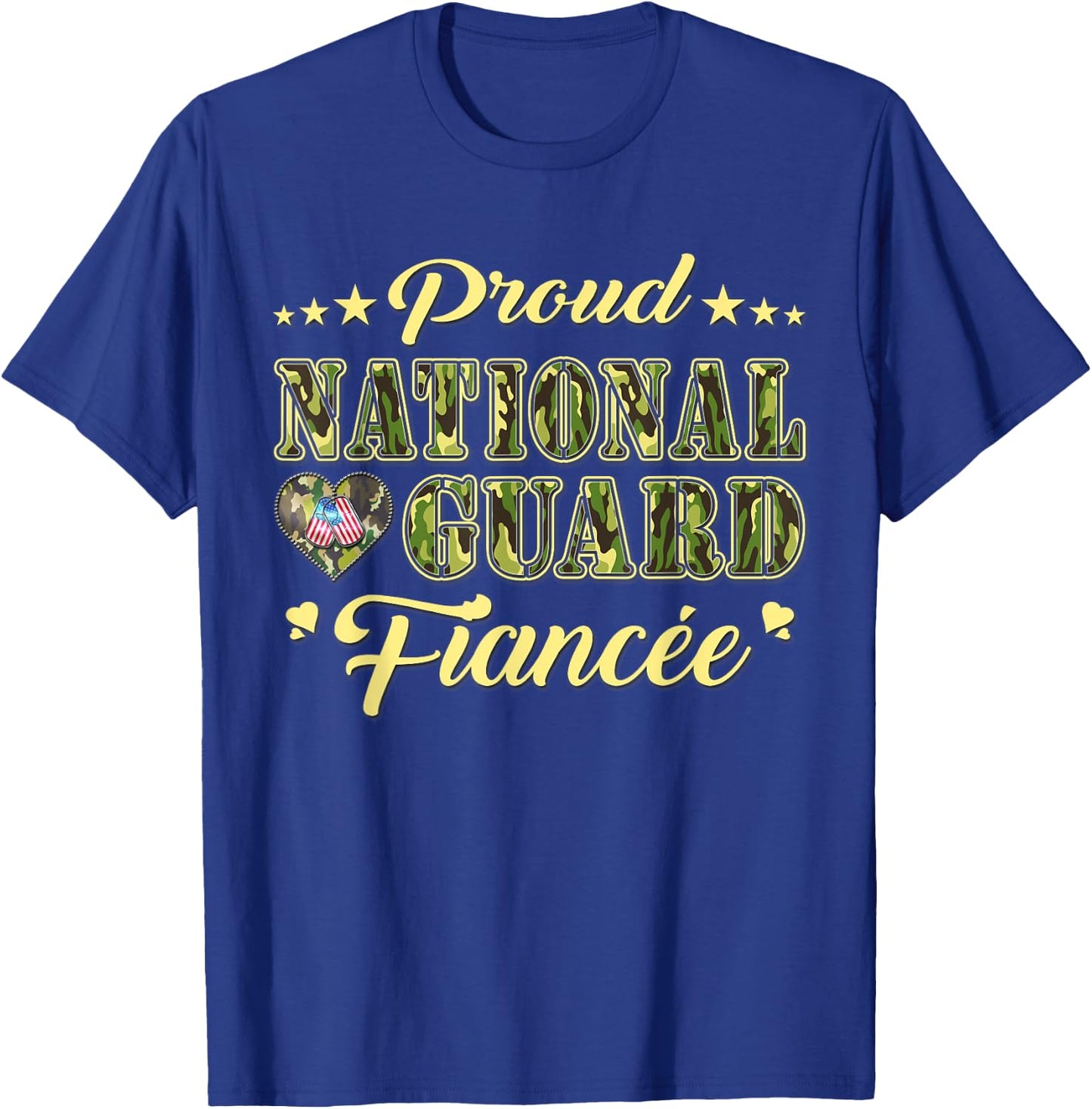 Proud National Guard Fiancee Dog Tags Heart Military Lover Men Women T-Shirt - T-Shirt | Royal