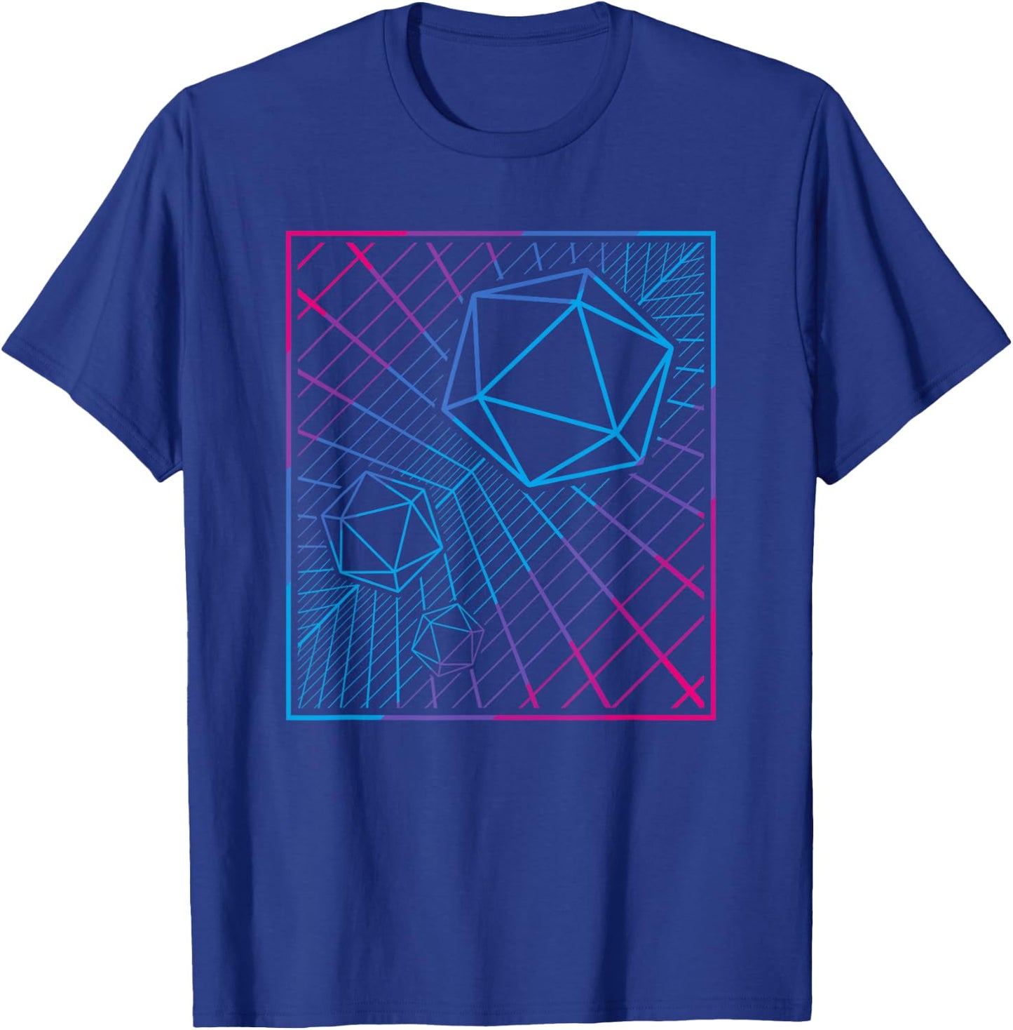 D20 Dice Synthwave Retro 80s TTRPG Synthesizer Music T-Shirt - T-Shirt | Royal