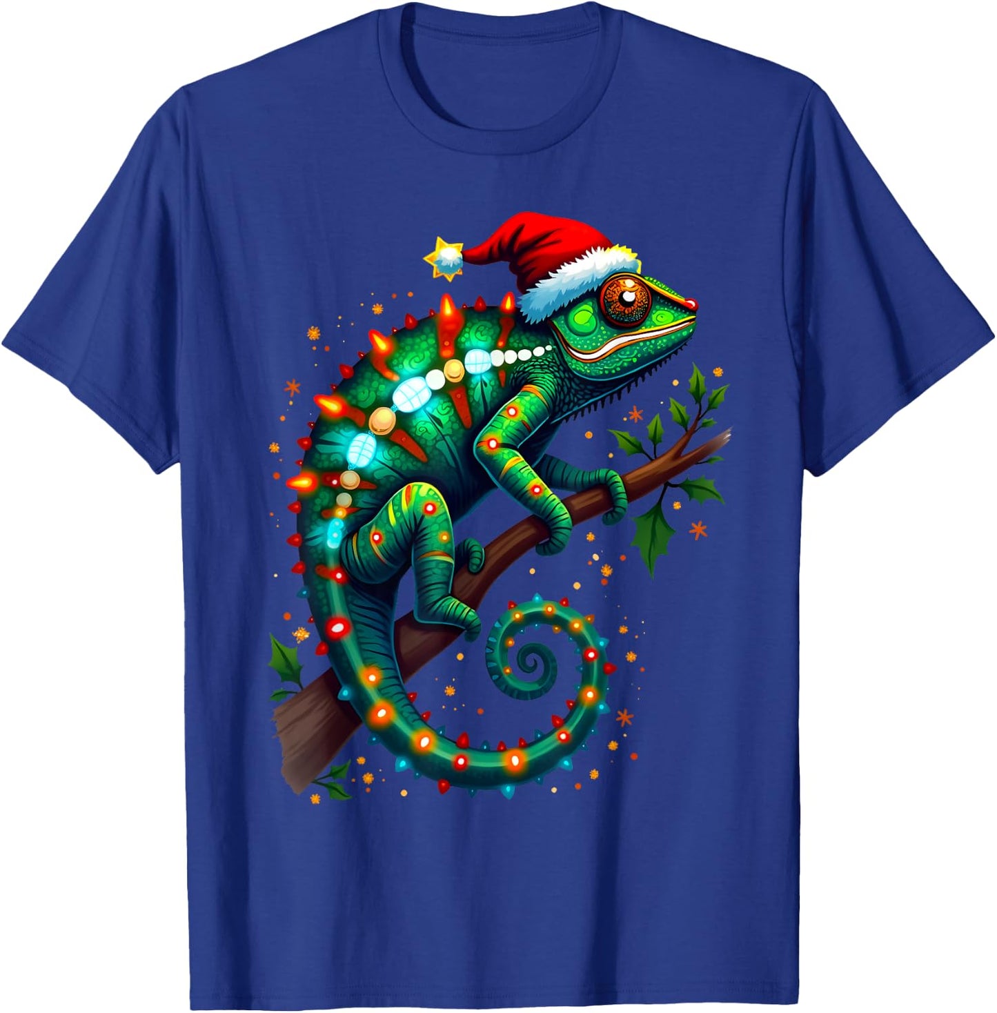 Chameleon Santa Hat Lights Christmas Cute Xmas Pajama T-Shirt - T-Shirt | Royal