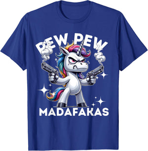 Pew Pew Madafakas Angry Unicorn crazy pew T-Shirt - T-Shirt | Royal