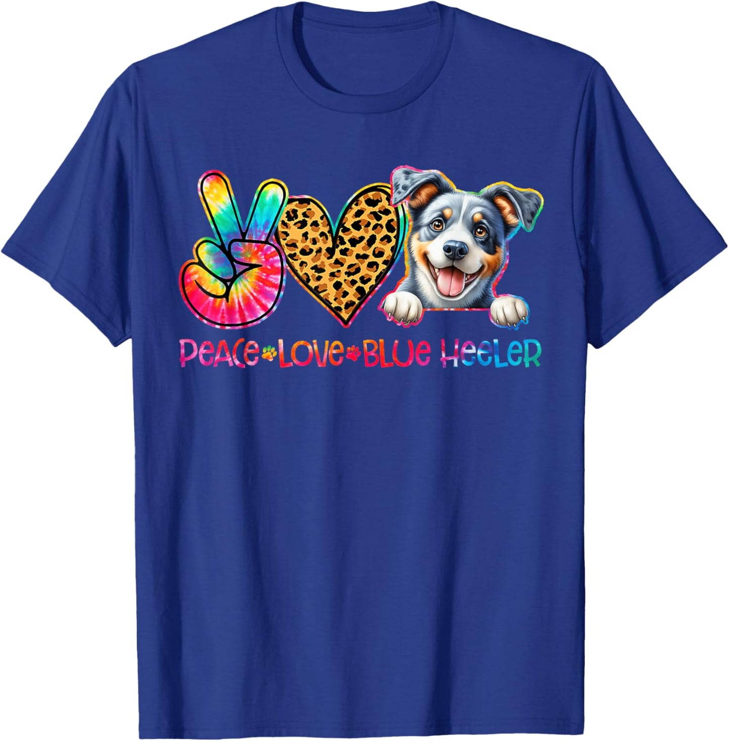 Peace Love Blue Heeler Tie Dye Dog Lover T-Shirt - T-Shirt | Royal