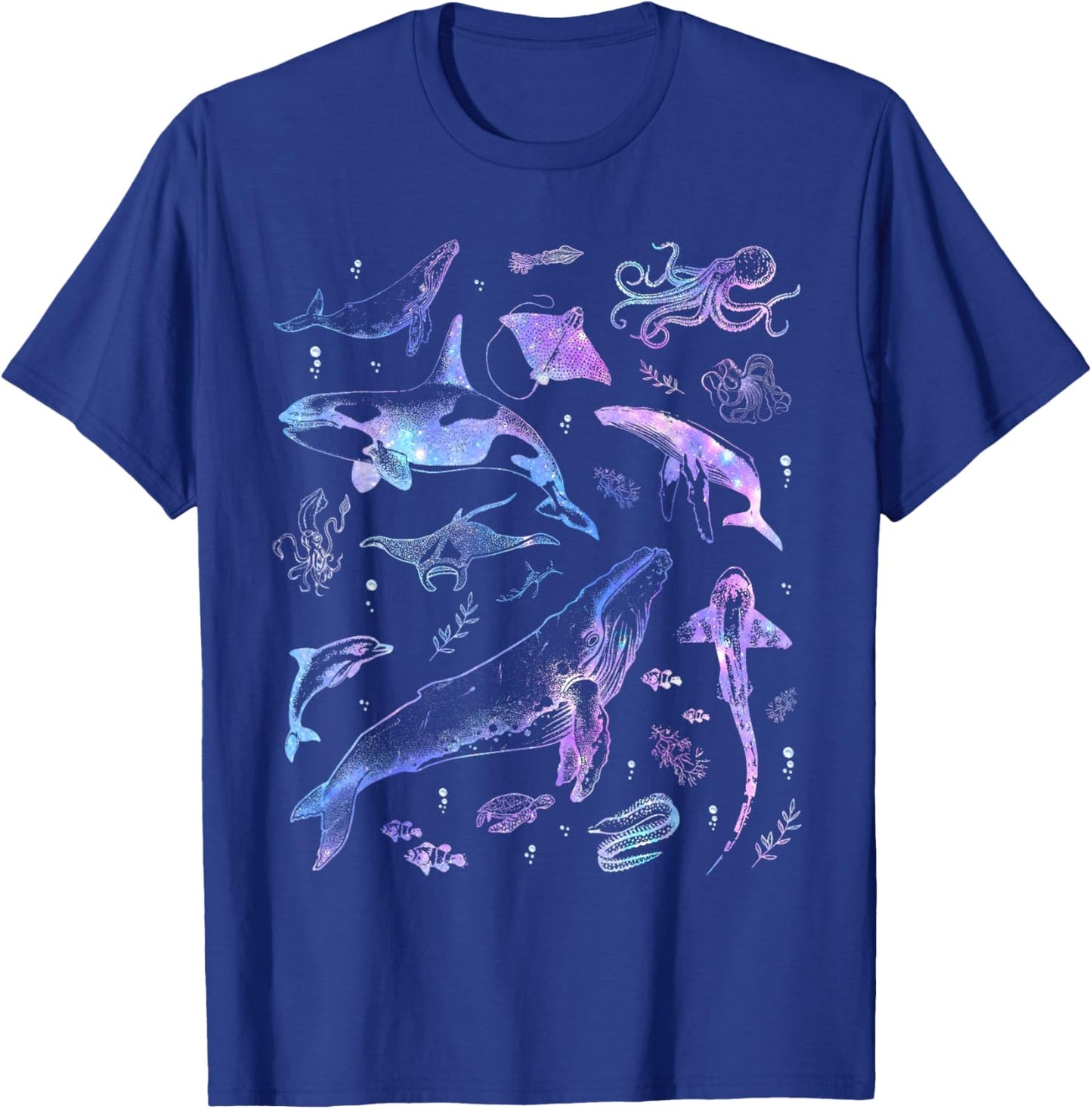 Vintage 90s Ocean Wildlife Shark Turtle Octopus T-Shirt - T-Shirt | Royal