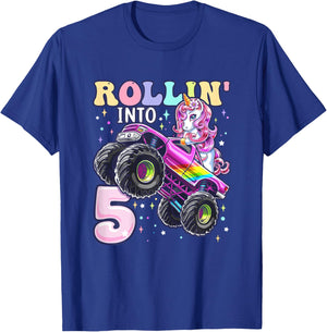 Unicorn Monster Truck 5th Birthday 5 Year Old Girls Party T-Shirt - T-Shirt | Royal