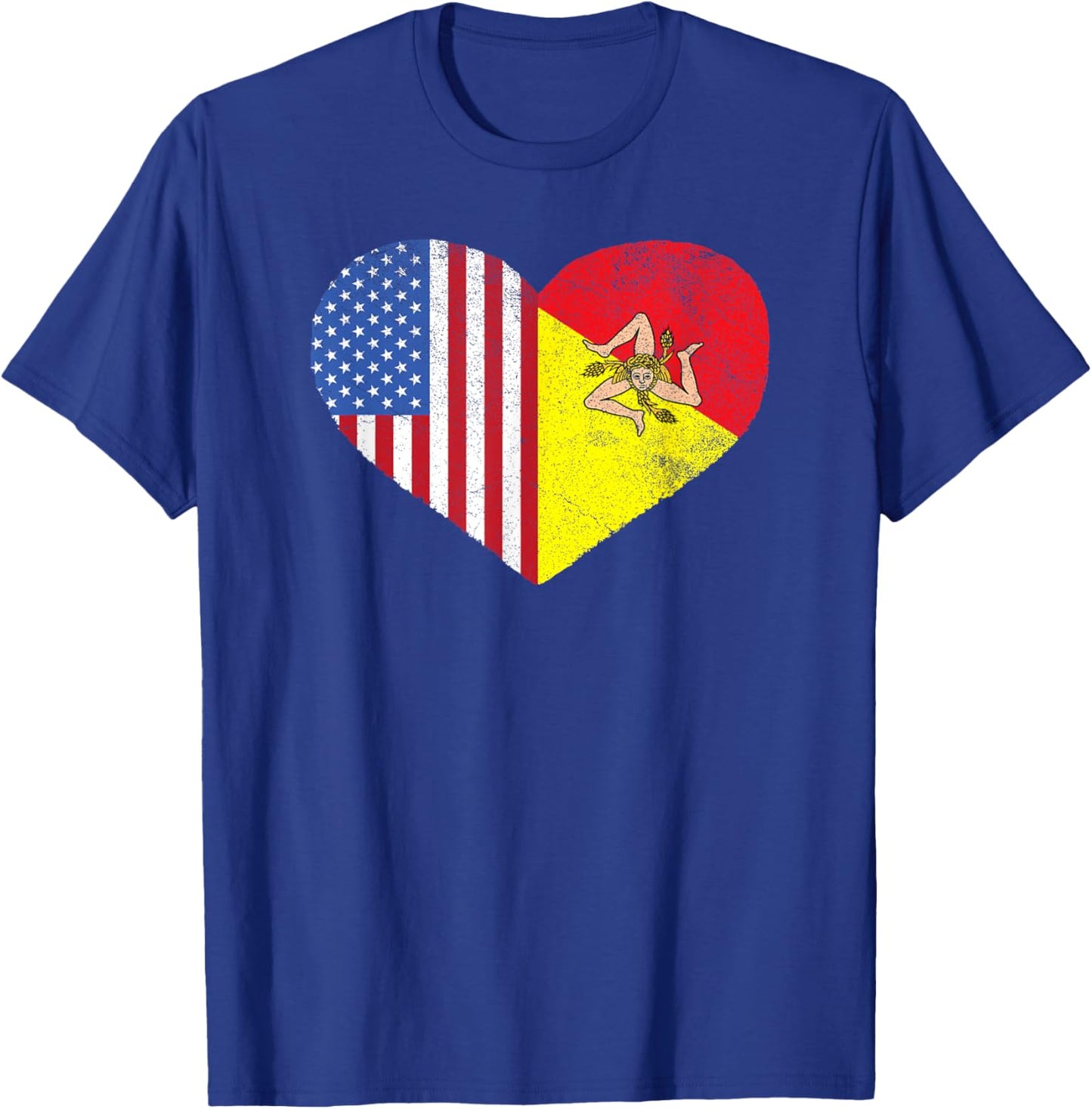 Sicilian American Flag Heart Sicily Sicilia Italy USA T-Shirt - T-Shirt | Royal