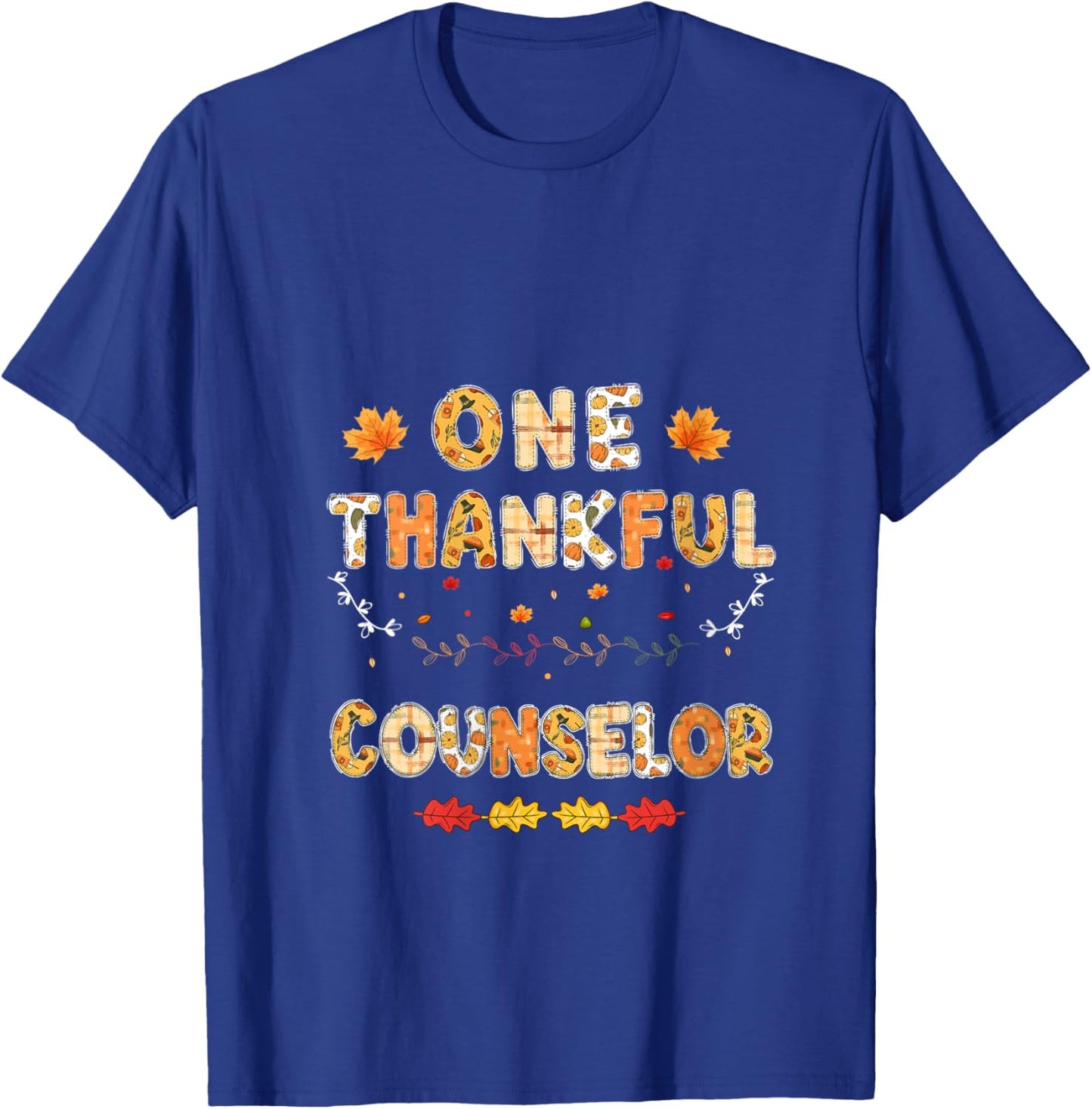 One Thankful School Counselor Thanksgiving Fall Counselor V-Neck T-Shirt - T-Shirt | Royal