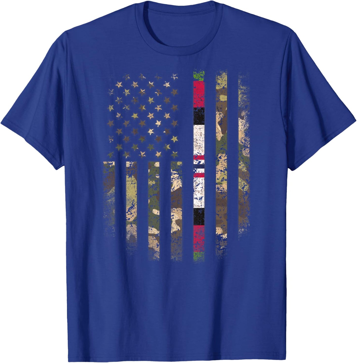 Proud Afghanistan Veteran Camo US Flag Ribbon Military Gifts T-Shirt - T-Shirt | Royal