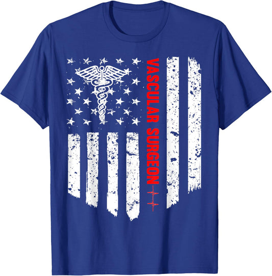 Vascular Surgeon American Flag Patriotic Medicine Gift Women Men T-Shirt - T-Shirt | Royal