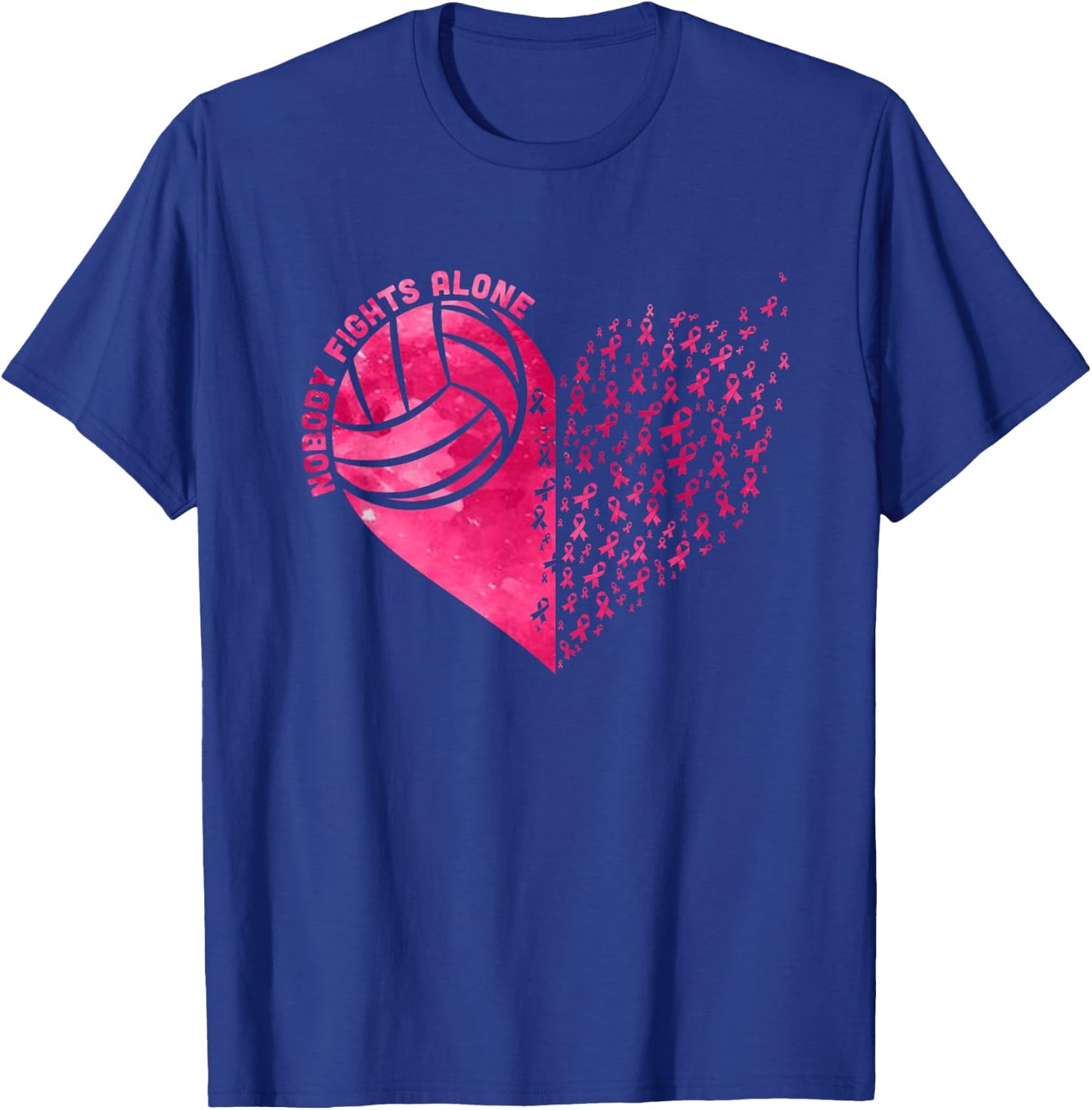 Nobody Fights Alone Pink Volleyball Breast Cancer Awareness T-Shirt - T-Shirt | Royal