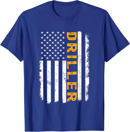 Driller Job, American Flag Drillers Career T-Shirt - T-Shirt | Royal