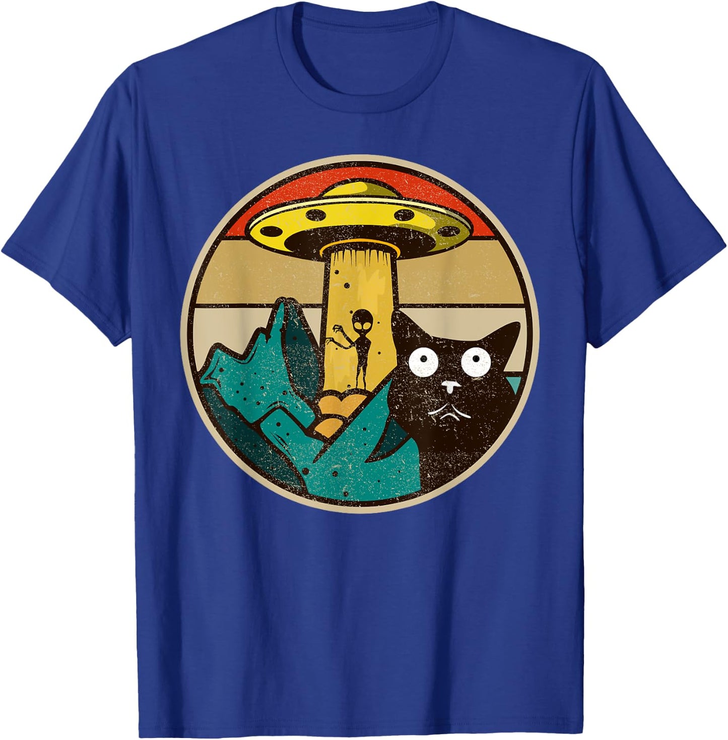 UFO - Crazy Cat & Alien T-Shirt - T-Shirt | Royal