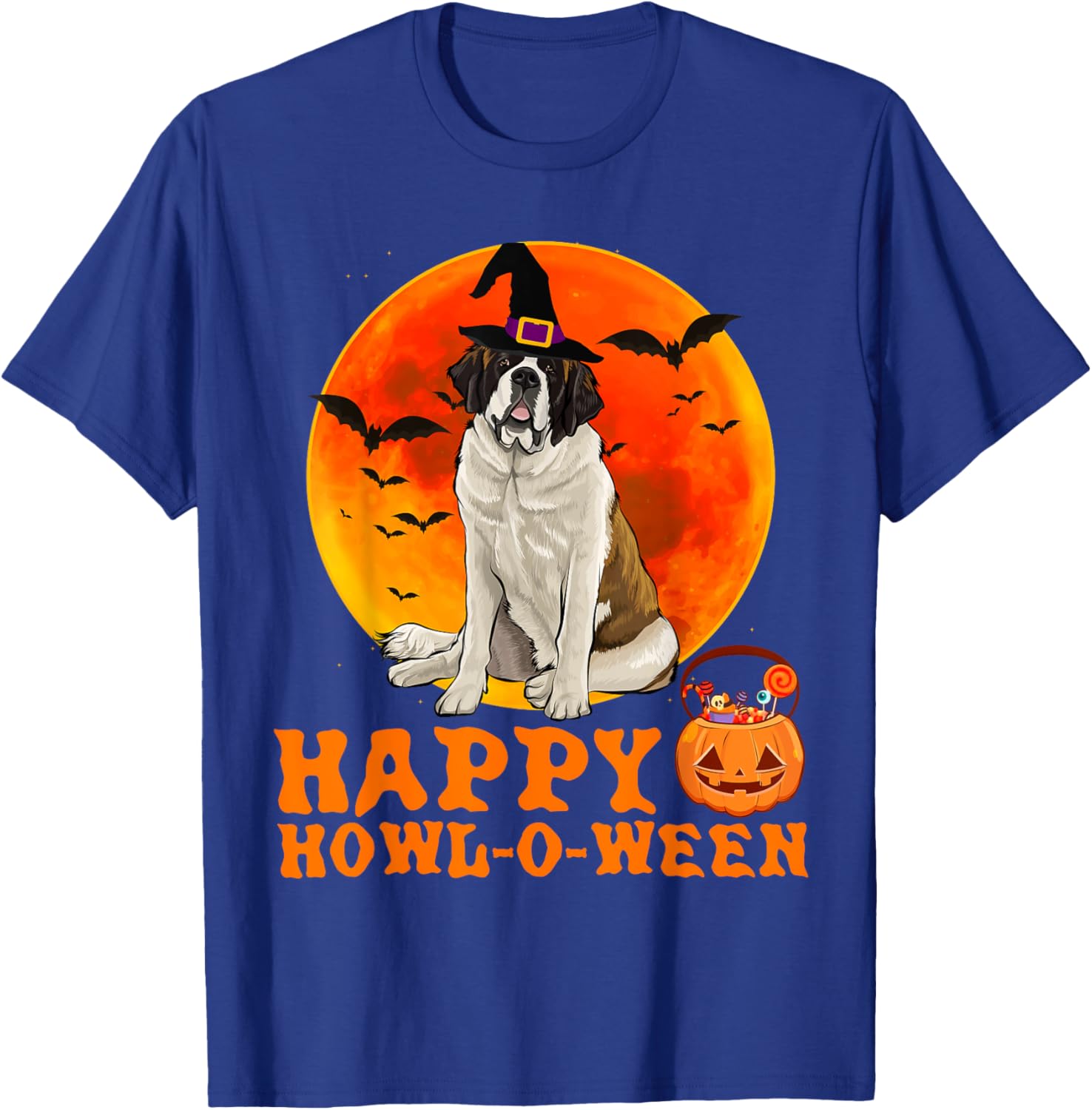 Funny St. Bernard Dog Halloween Happy Howl-o-ween T-Shirt - T-Shirt | Royal