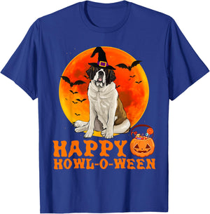 Funny St. Bernard Dog Halloween Happy Howl-o-ween T-Shirt - T-Shirt | Royal