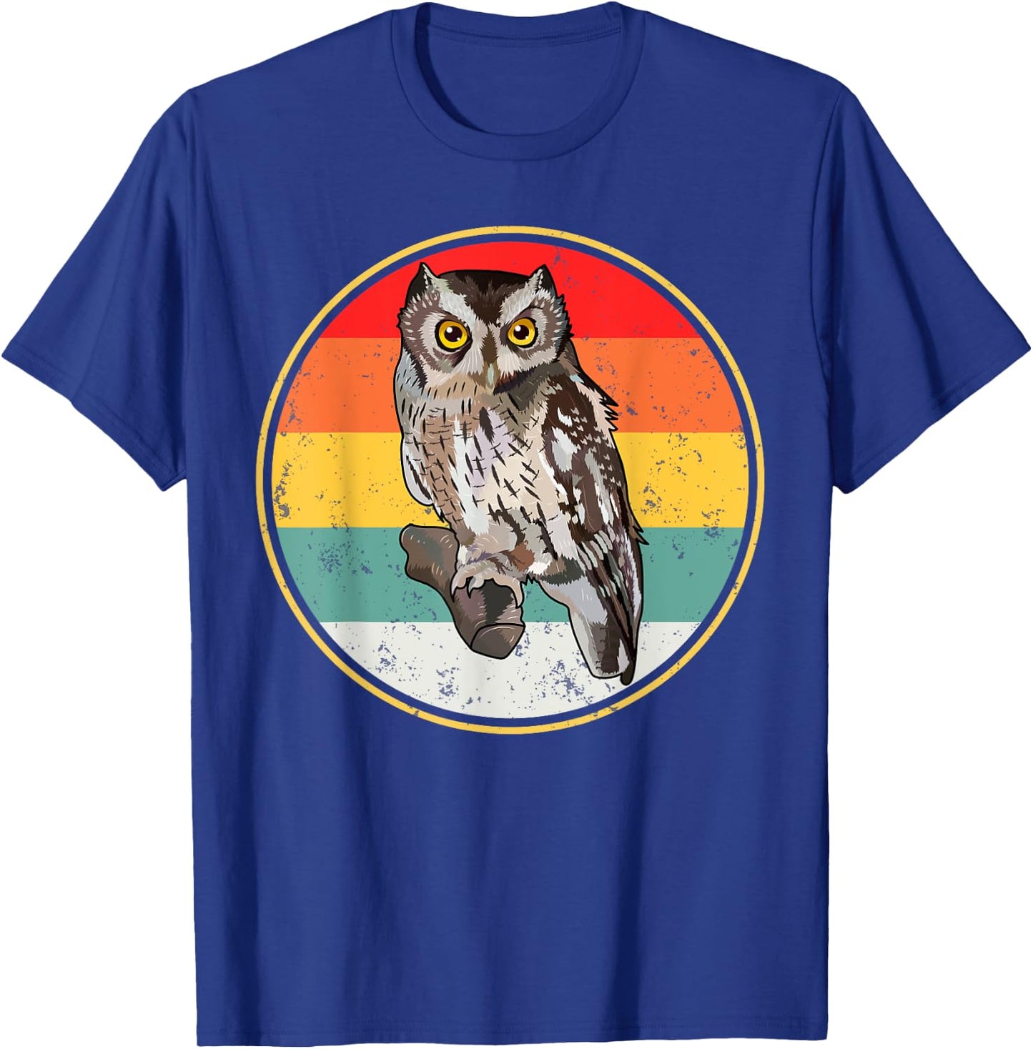 Vintage Retro Sunset Whiskered Screech-Owl Bird T-Shirt - T-Shirt | Royal