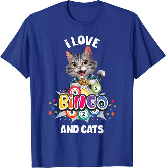 I Love Bingo And Cats Cat Lover Gambling Bingo Squad T-Shirt - T-Shirt | Royal