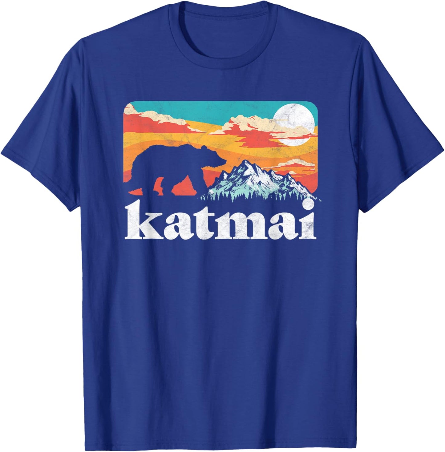 Katmai Alaska Retro Bear & Mountain Vintage 80s Graphic T-Shirt - T-Shirt | Royal