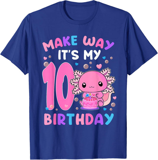 Make Away It's My 10th Birthday Axolotl 10 Years Old Girls T-Shirt - T-Shirt | Royal