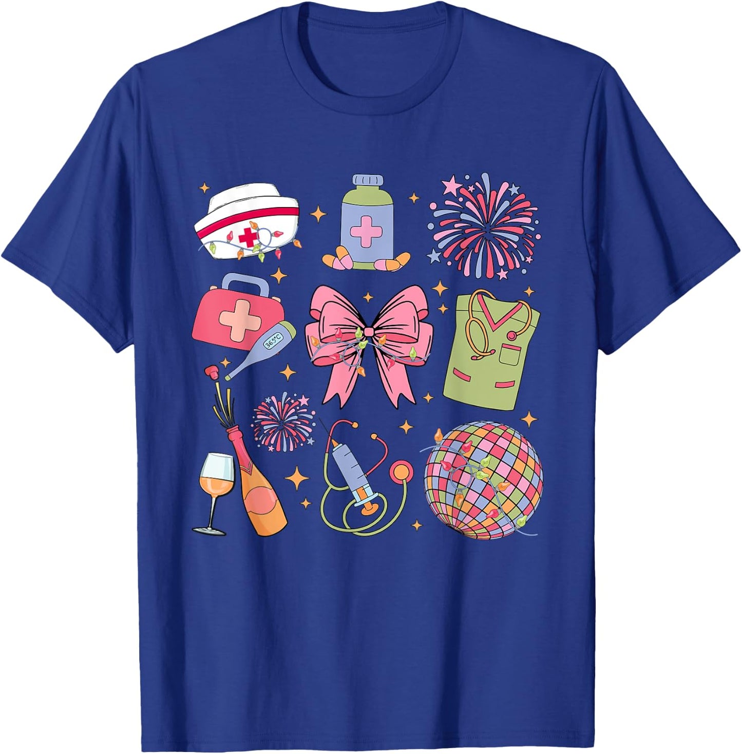 Groovy New year 2025 ER ICU Nurse Coquette Party T-Shirt - T-Shirt | Royal