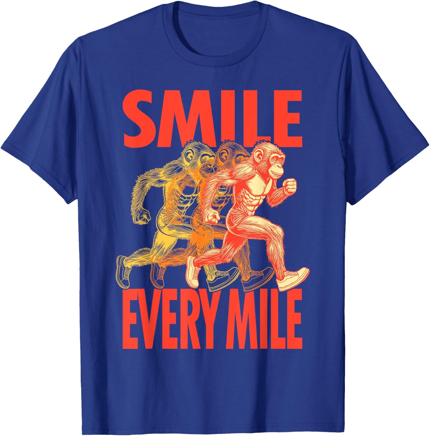 Smile Every Mile Funny Full Marathon Runner Monkey Running T-Shirt - T-Shirt | Royal