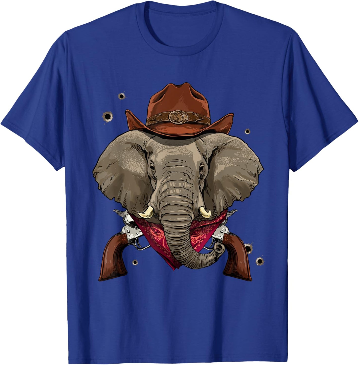Cowboy Elephant Western Rodeo Cowboy Hat and Bandana T-Shirt - T-Shirt | Royal