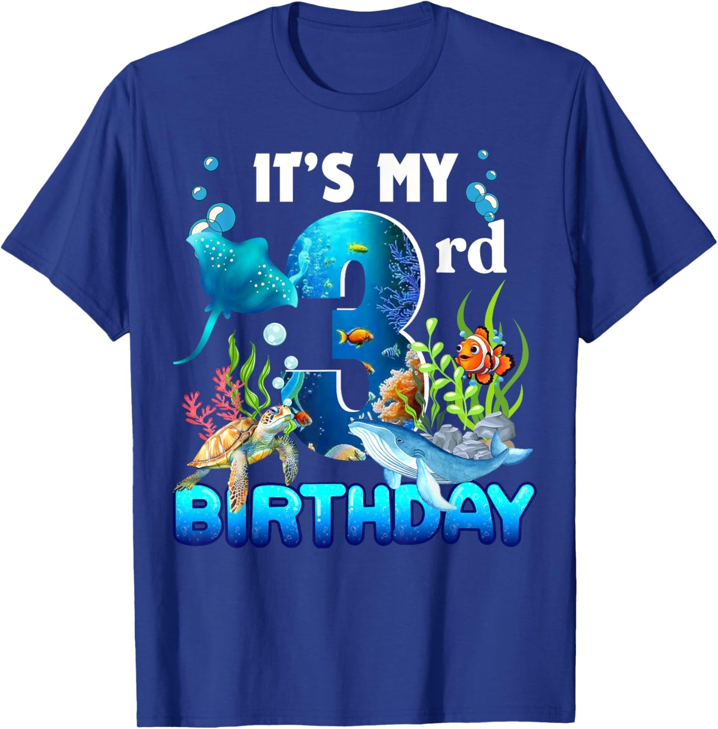 It's My 3rd Birthday Party Ocean 3 Years Old Sea Fish B-Day T-Shirt - T-Shirt | Royal