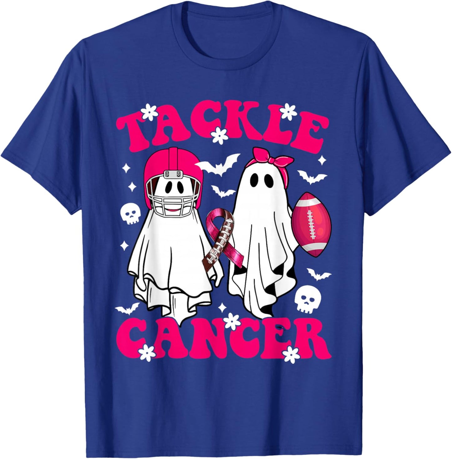 Tackle Breast Cancer Football Funny Ghost Pink Halloween T-Shirt - T-Shirt | Royal