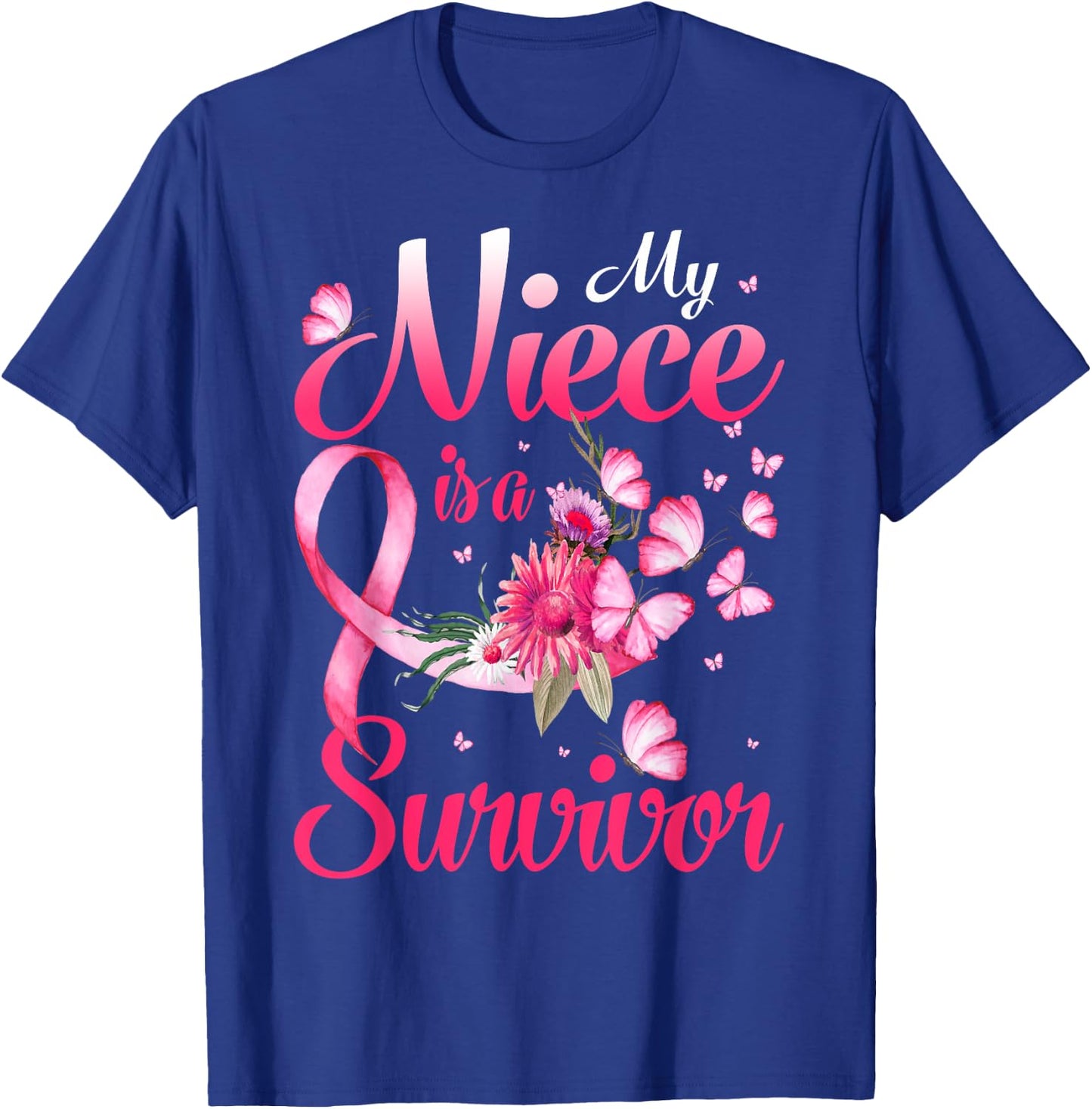 My Niece Is A Survivor Butterfly Breast Cancer Awareness T-Shirt - T-Shirt | Royal