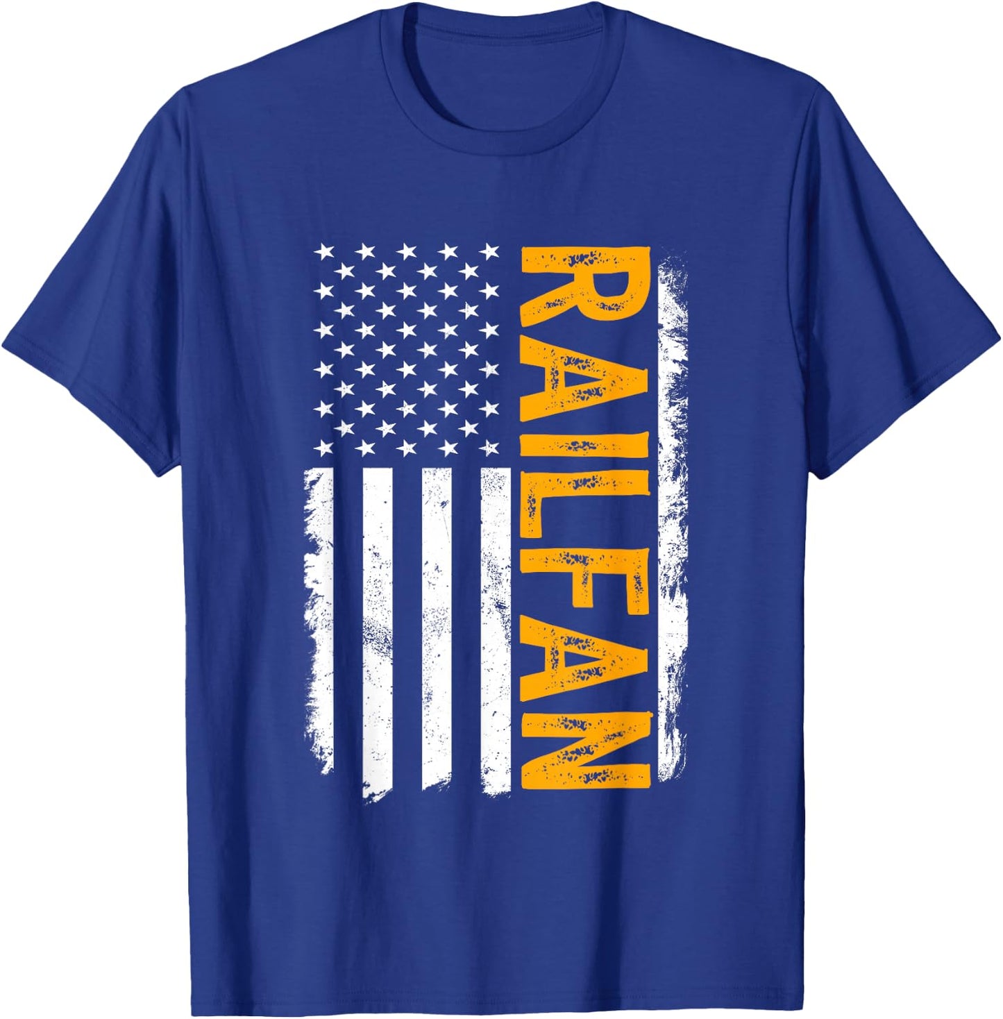 Railfan American Flag, Train Buff, Rail Buff, Trainspotter T-Shirt - T-Shirt | Royal
