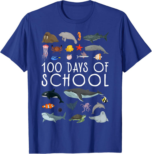 Sea Animals 100 Days of School Cute Sea Animals Boys Girls T-Shirt - T-Shirt | Royal