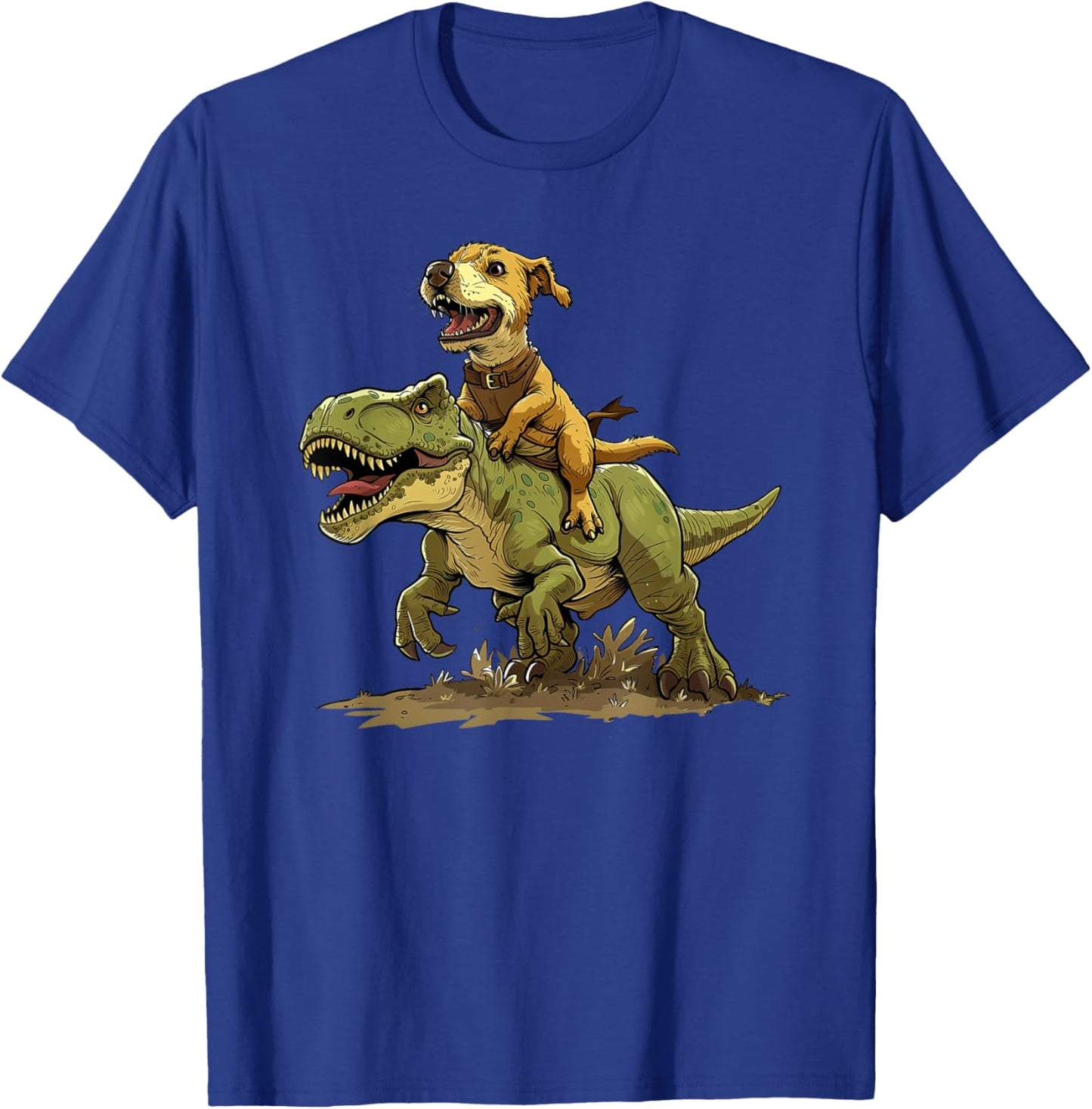Funny Dog Riding A Dinosaur - Doggosaur - Dinosaur Dog T-Shirt - T-Shirt | Royal