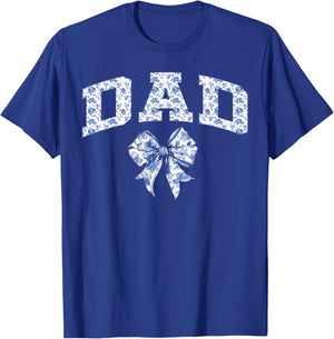 Dad Coquette Toile Blue Bow Floral Family Matching T-Shirt - T-Shirt | Royal
