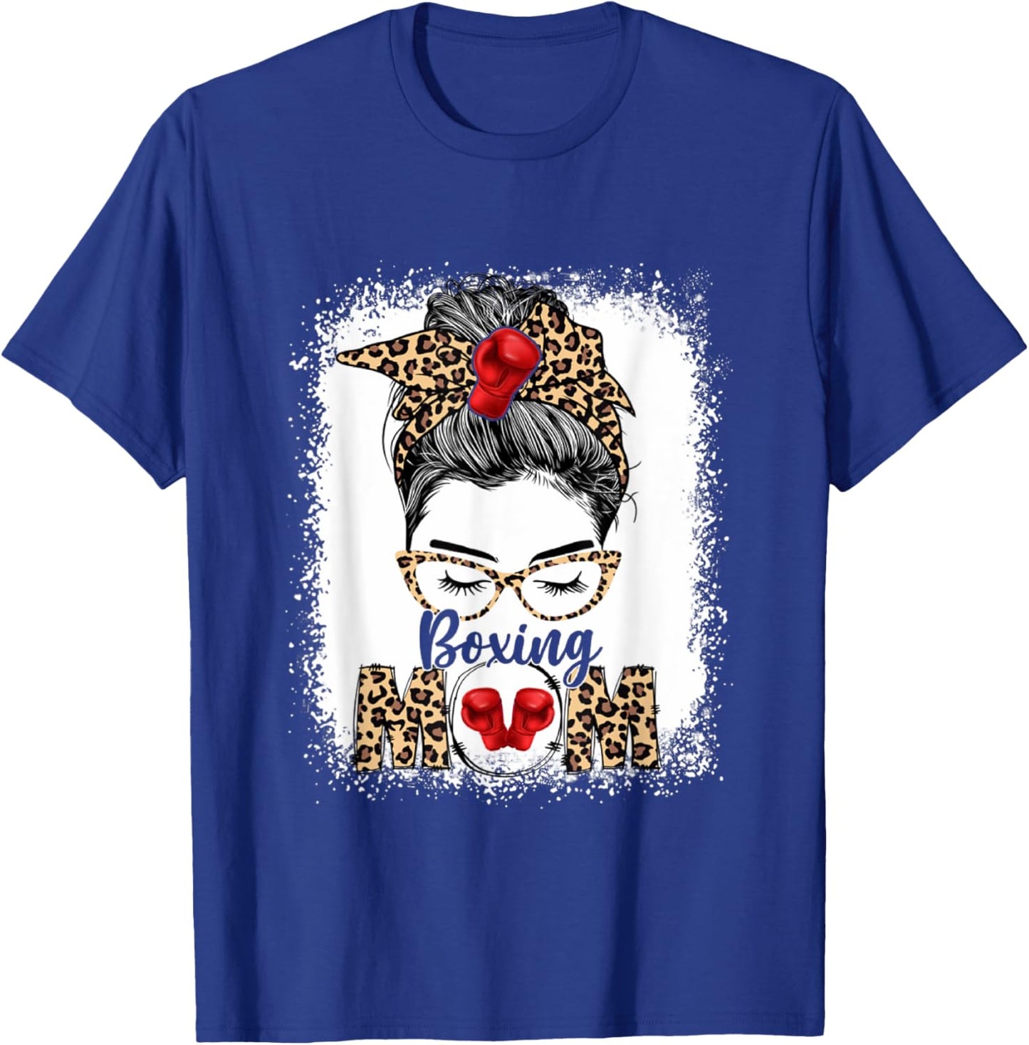 Funny Boxing Gloves Messy Bun Boxing Mom T-Shirt - T-Shirt | Royal