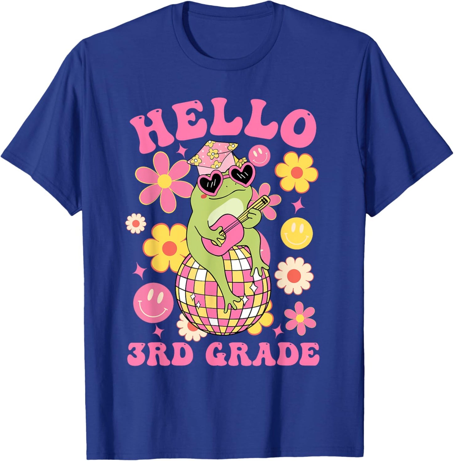 Hello Third 3rd Grade-Back To School Groovy Frog Funny Kids T-Shirt - T-Shirt | Royal