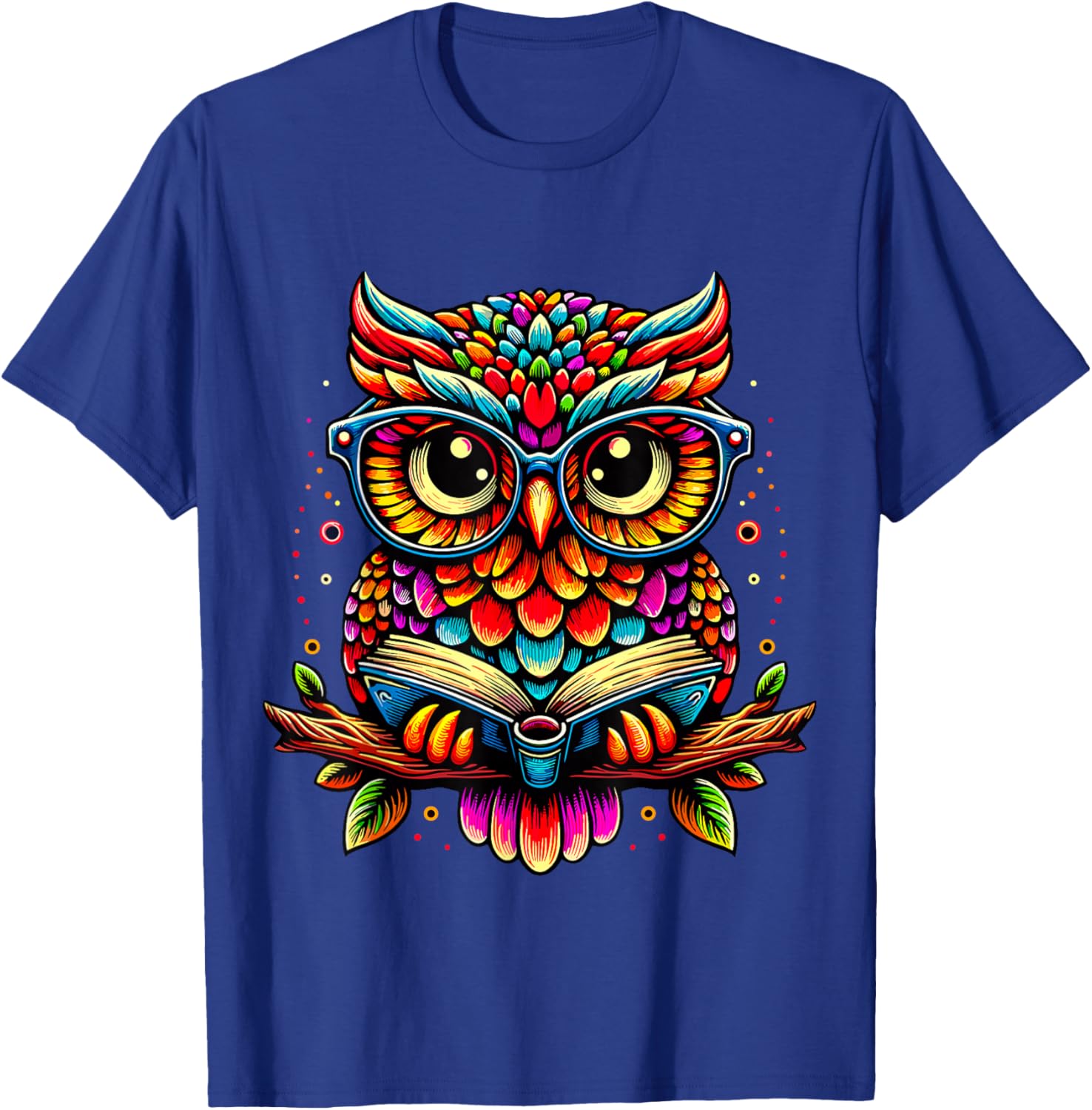 Owl with Glasses and Book Reading T-Shirt - T-Shirt | Royal