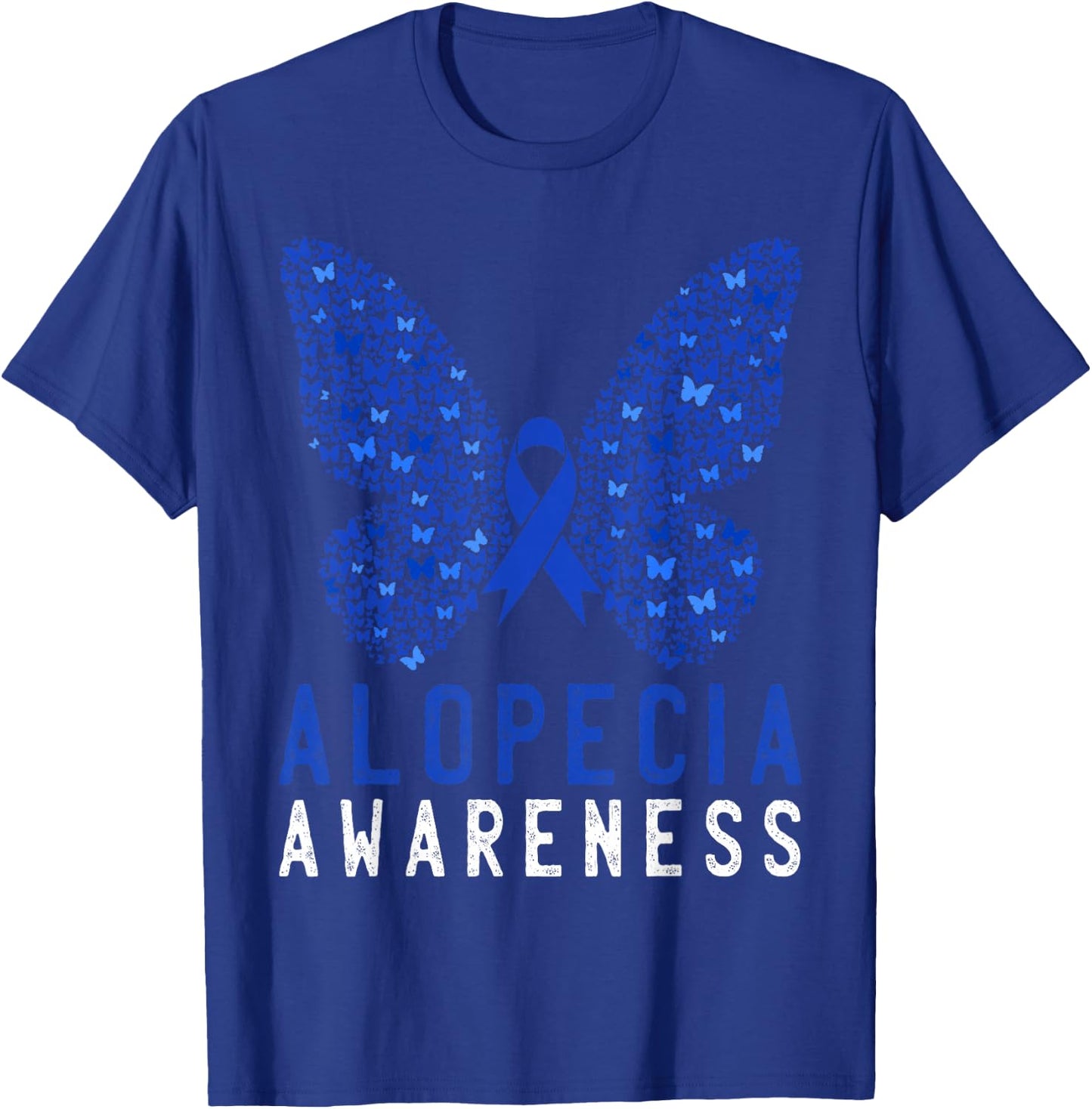 Butterfly Alopecia Awareness Blue AA Ribbon Support Warrior T-Shirt - T-Shirt | Royal