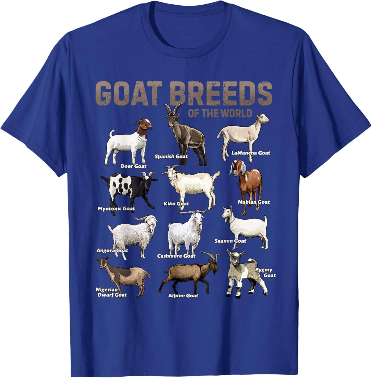 Educational Goat Shirt Goat Breeds Farm Animals of the World T-Shirt - T-Shirt | Royal